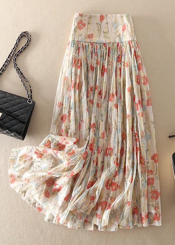 Fitted Zip Up Print wrinkled Tulle Skirt Spring