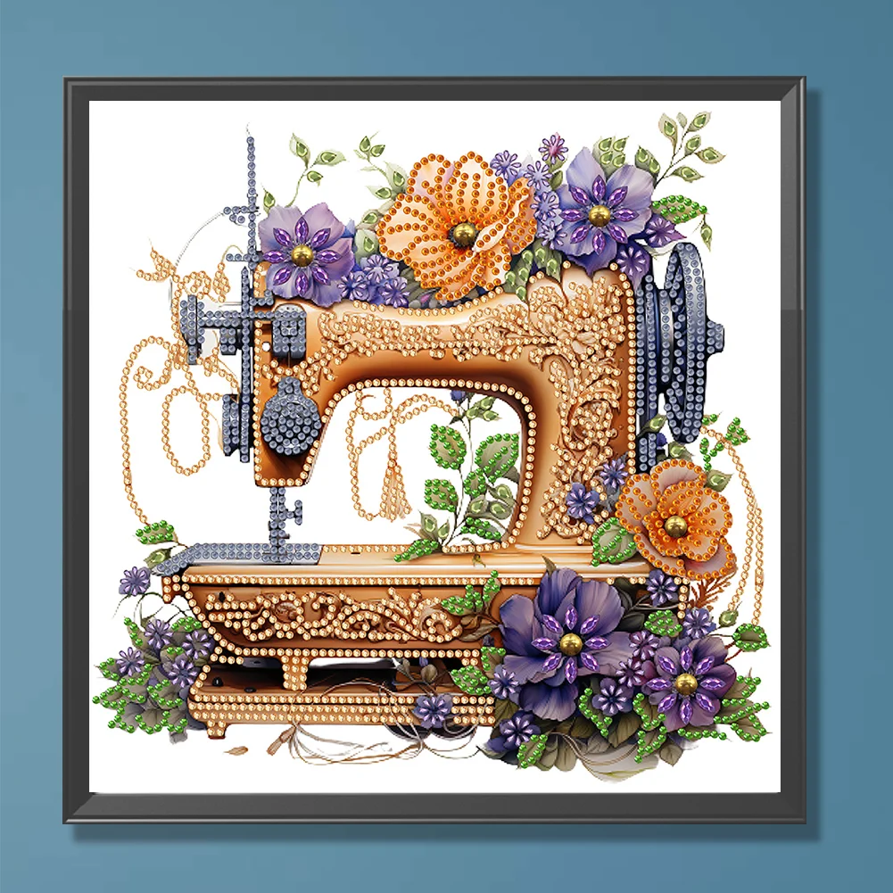Diamond Painting - Partial Special Shaped Drill - Flower Sewing Machine(Canvas|30*30cm)
