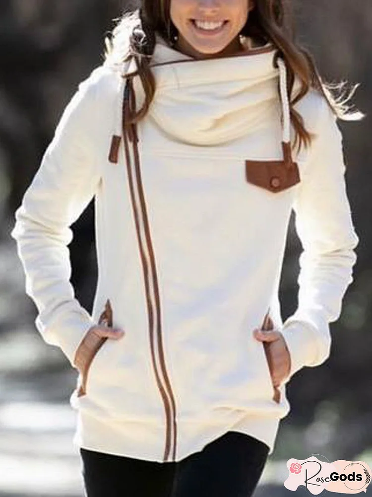 Women Casual Winter Polyester Pockets Mid-Weight Long Sleeve Loose Regular Sweatshirts