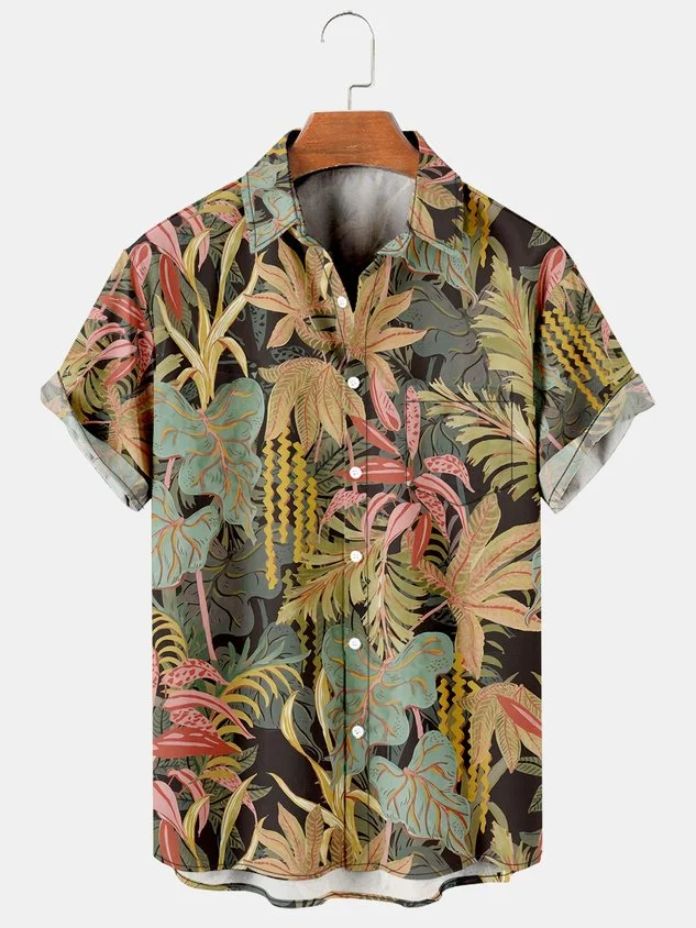 Men's Botanical Print Casual Breathable Short Sleeve Hawaiian Shirt socialshop