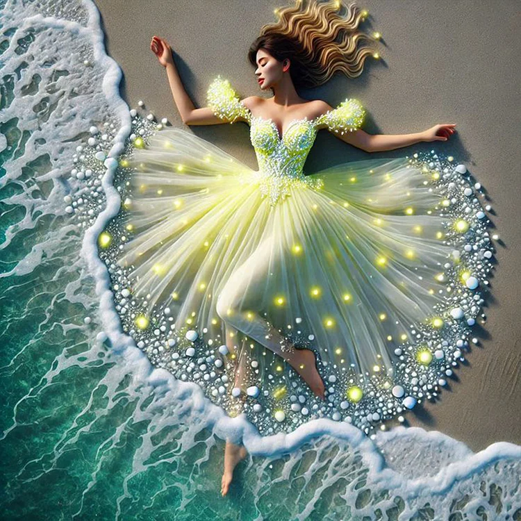 Girl With Back View At The Seaside 40*40CM (Canvas) Full Round Drill Diamond Painting gbfke