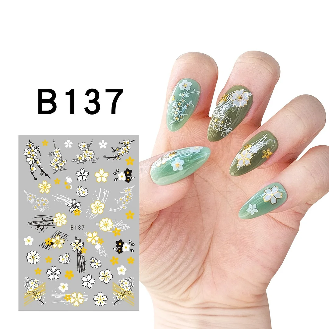 1Pcs Iridescent Silver Laser Snowflakes 3D Nail Stickers Leaves Flowers Summer Self Adhesive Transfer Sliders For Manicures Tips-Nail Inspo