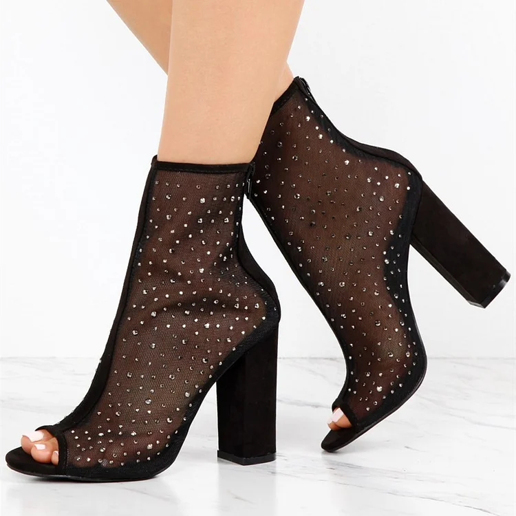 Black mesh clearance peep toe booties