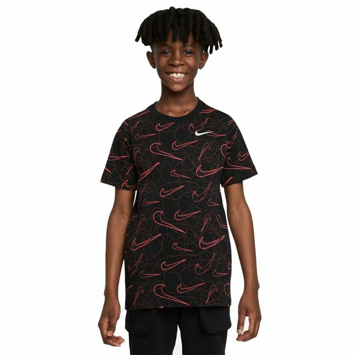 Child's Short Sleeve T-Shirt Nike Sportswear AOP Black