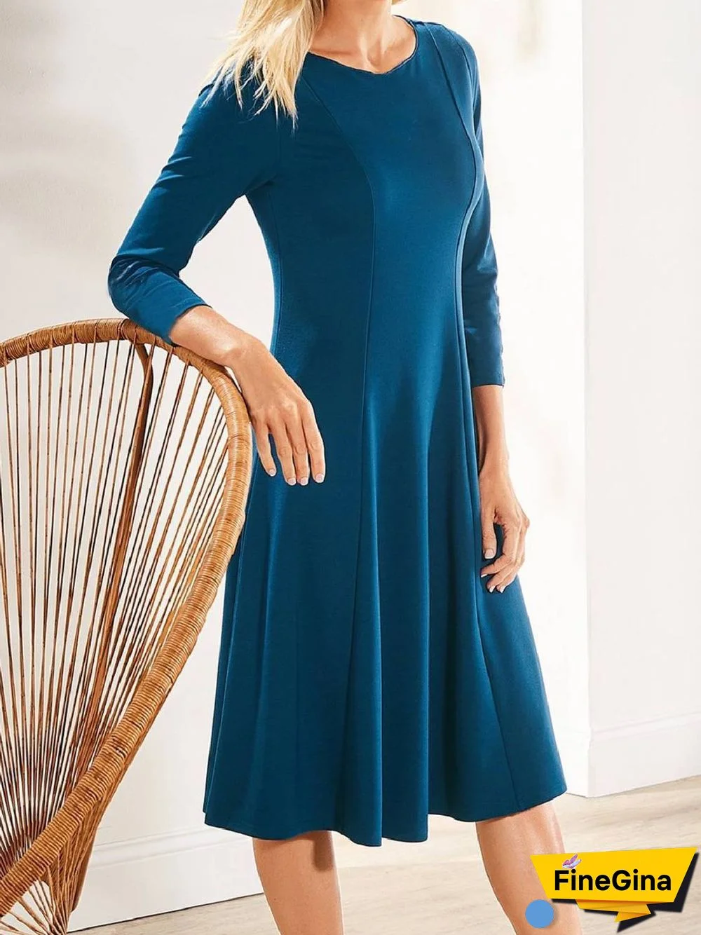 Crew Neck Plain Cotton Blends Knitting Dress