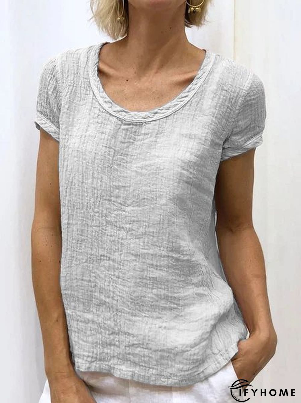 Plain Linen Short Sleeve Casual Blouses | IFYHOME