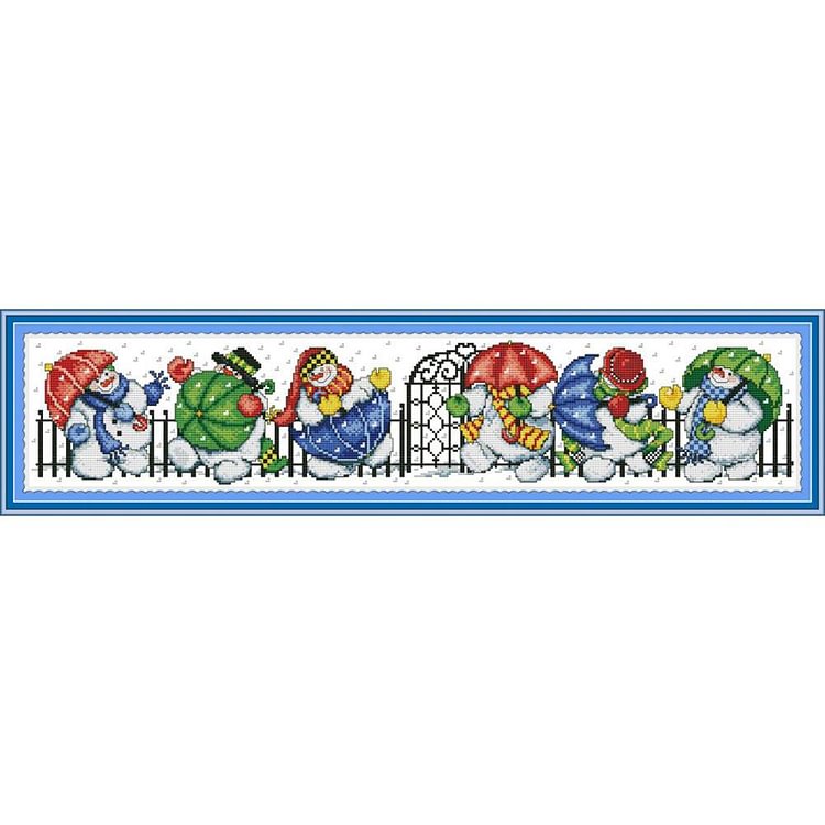 Joy Sunday - Snowman Umbrella - 14CT 2 Strands Threads Printed Cross Stitch Kit - 68x16cm(Canvas)