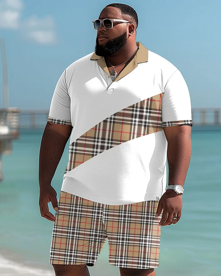 Men's Plus Size Casual Plaid Colorblock Shorts Men's Plus Size Suit