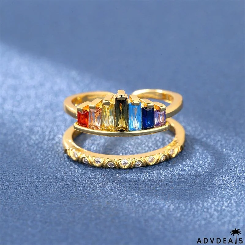 Fashion Opening Adjustable Rainbow Crown Ring