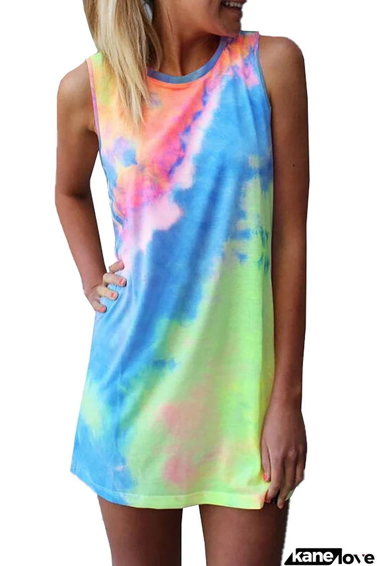 Tie Dye Hollow Out Sleeveless Mini Dress