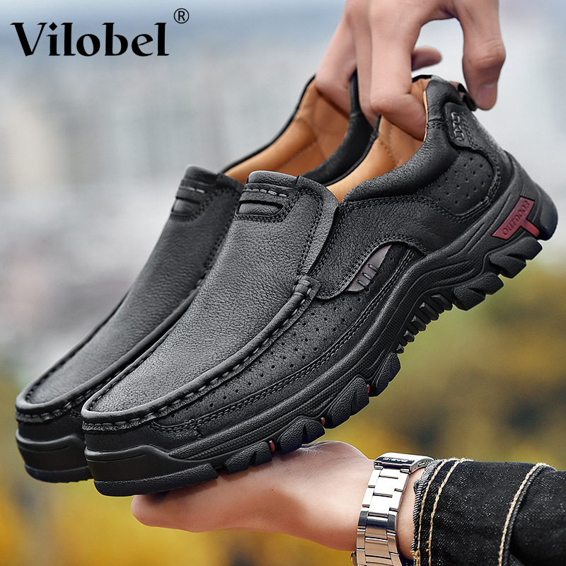 Mens Nonslip Walking Shoes Leather Lightweight Breathable Casual Loafers