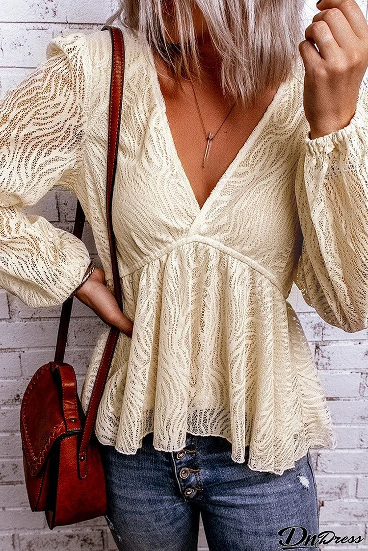 Lace V Neck Flowy Blouse