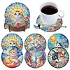 (US Only)6pcs Cat DIY Diamond Painting Coasters Kits with Holder for Adult Beginner
