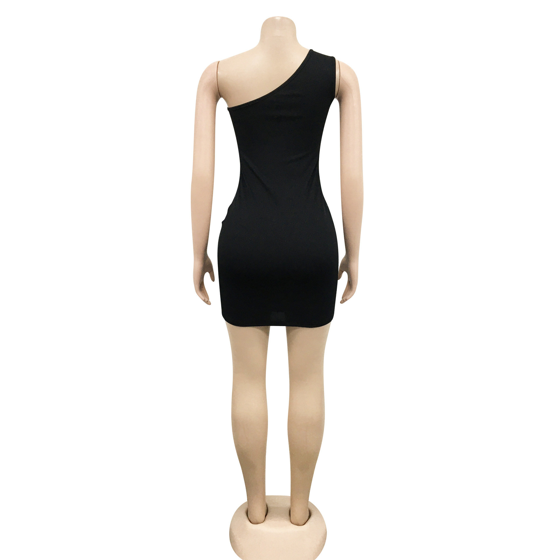 Sexy Women's Diagonal Collar One Shoulder Hollow Out Cutout Sleeveless Midi Dress - Ootddress
