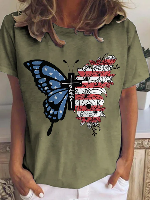 Faith Flag Butterfly Print Women's T-shirt