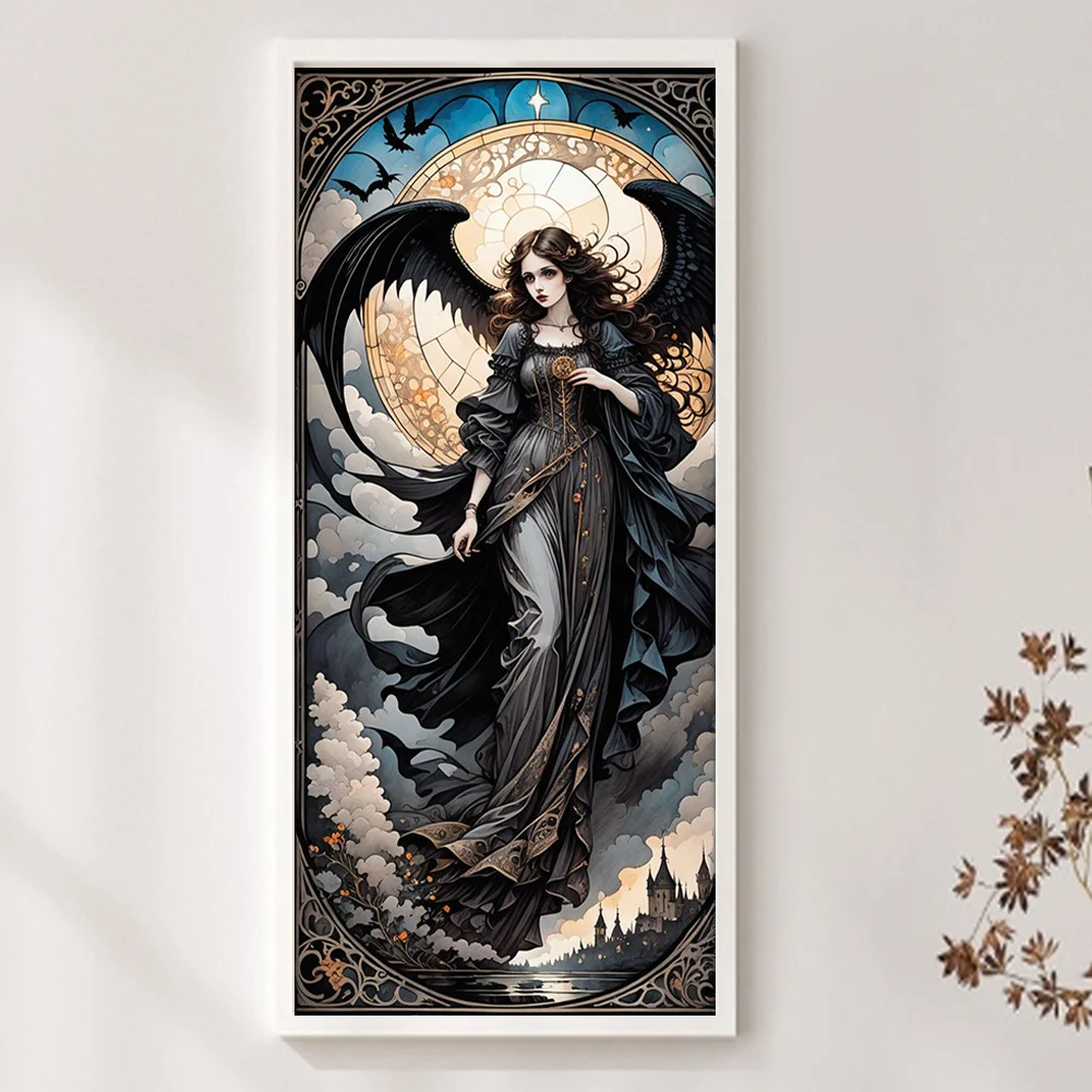 11CT Full Stamped Cross Stitch - Black Dress Girl Wing(Canvas|40*90CM)