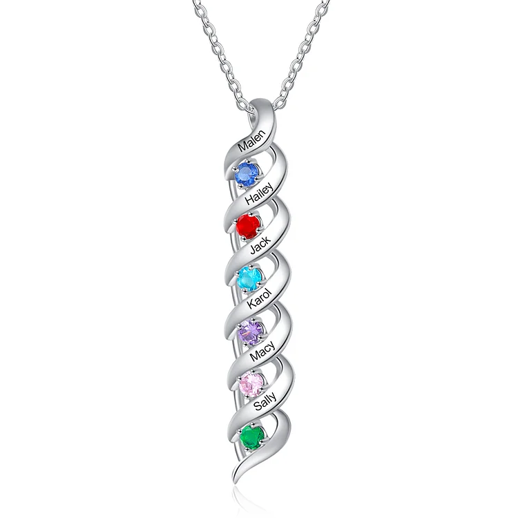 6 Names-Personalized Necklace Cascading Pendant with 6 Birthstones Engraving 6 Names Gifts for Her