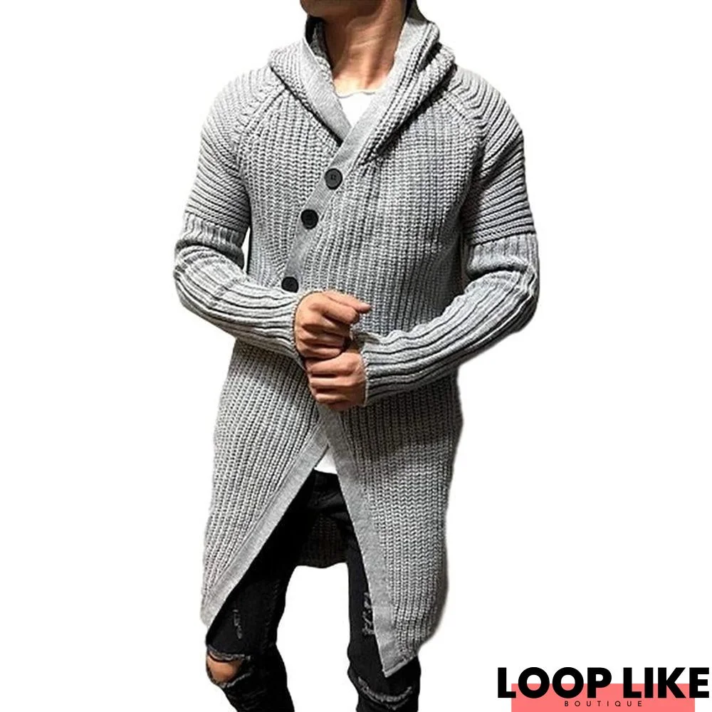 Cardigan Solid Color Hooded Long Knitted Coat
