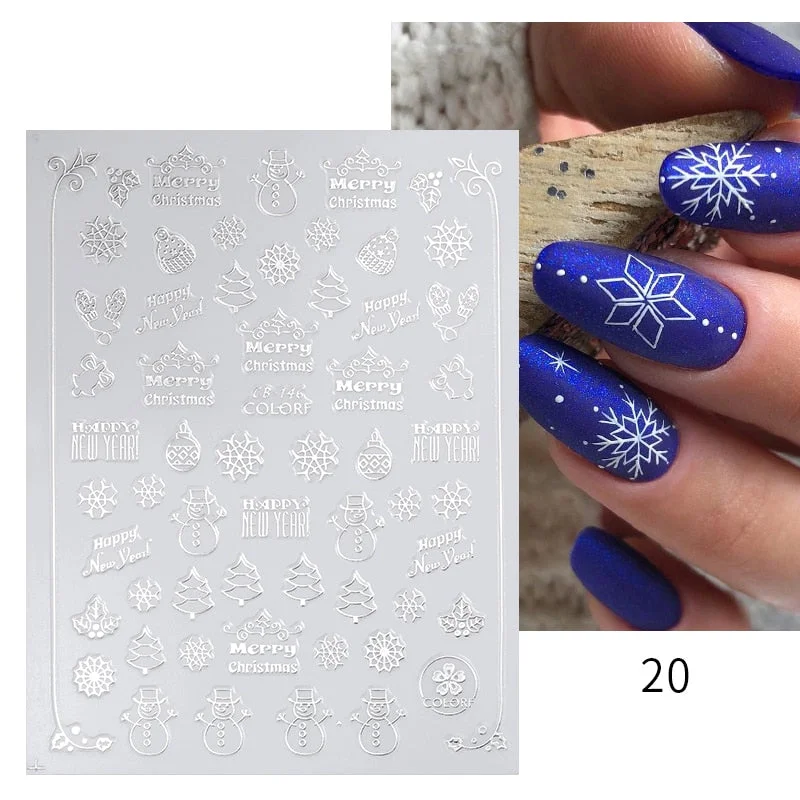 Winter Xmas 3D Nail Sticker Christmas Elk Santa Snowflake Rabbit Cartoon Slider Design Polish Nails Decals Nail Art DIY Decor-Nail Inspo