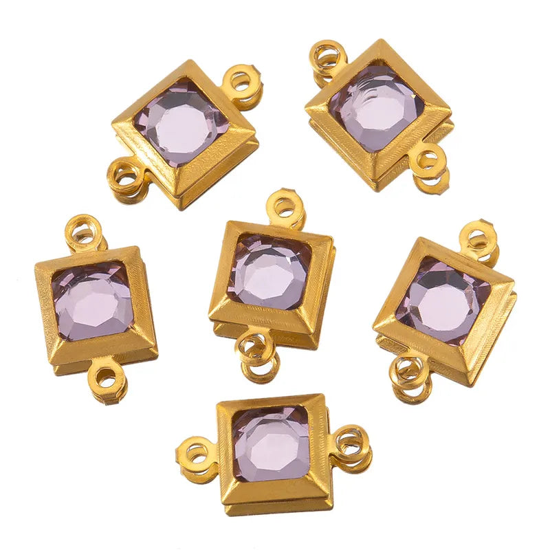 10 PCS/Package 6.5*11.5mm 304 Stainless Steel Zircon Square Pendant Jewelry Accessories