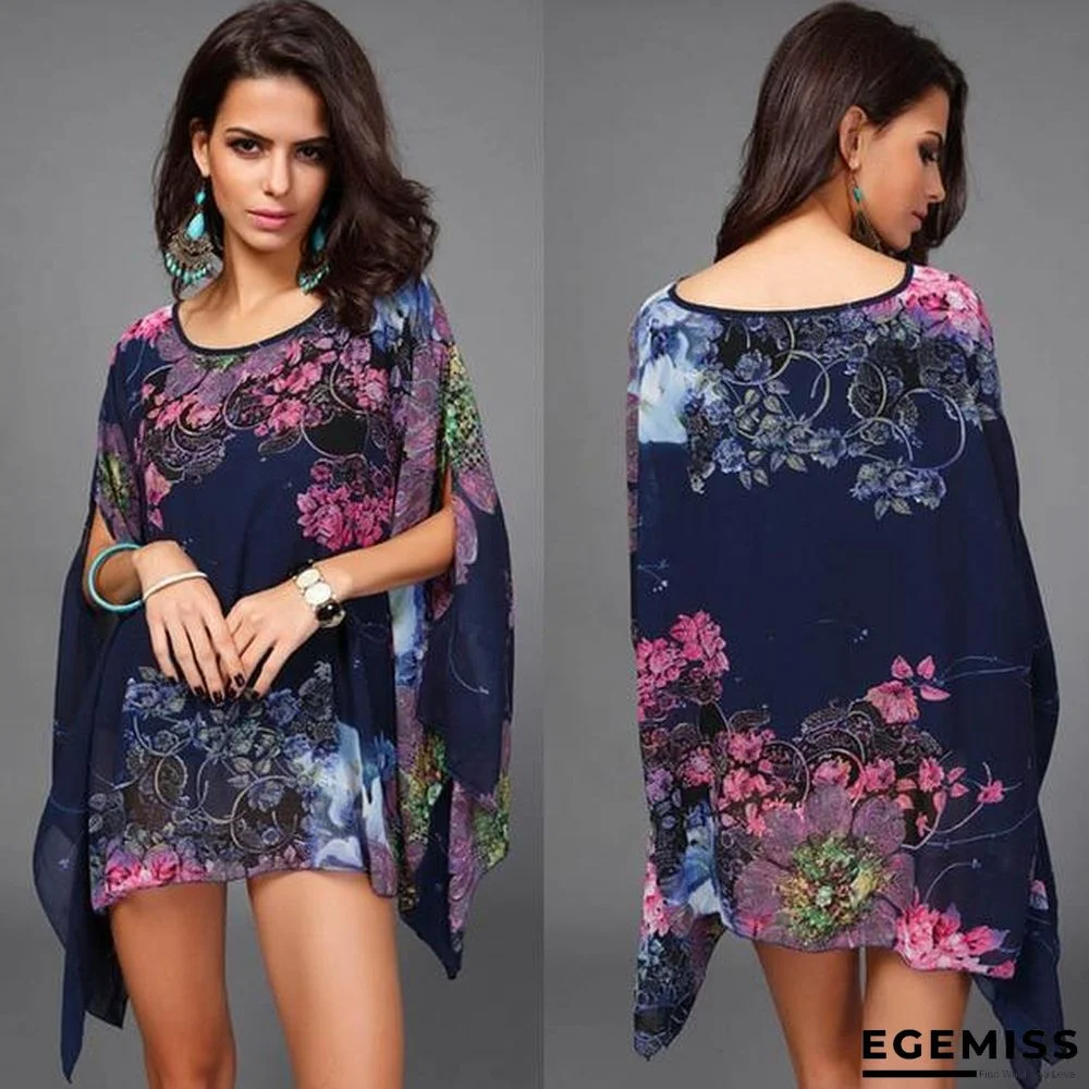 Boho Batwing Sleeve Chiffon Blouse Casual Floral Print Loose Big Size Beach Blouse | EGEMISS