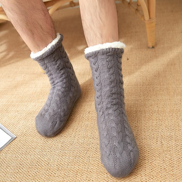 Men's Fleece-lined Slipper Socks with Grippers
