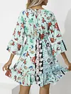 Half Sleeve Floral Print Split-Joint Empire A-Line Mini Dress