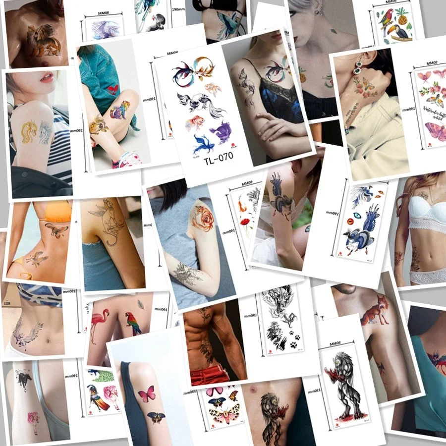 Animal and plant totem flower butterfly bird fox body arm waterproof men and women healthy natural temporary tattoo stickers