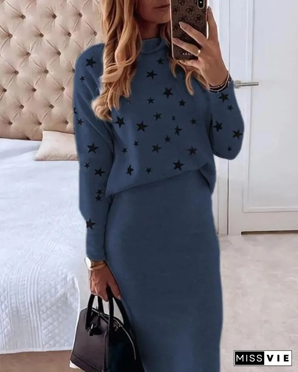 Little Star Sweater Knitting Skirt Set