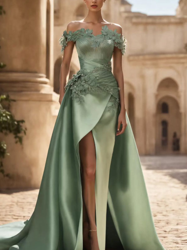 Off-shoulder High Slit Evening Dress