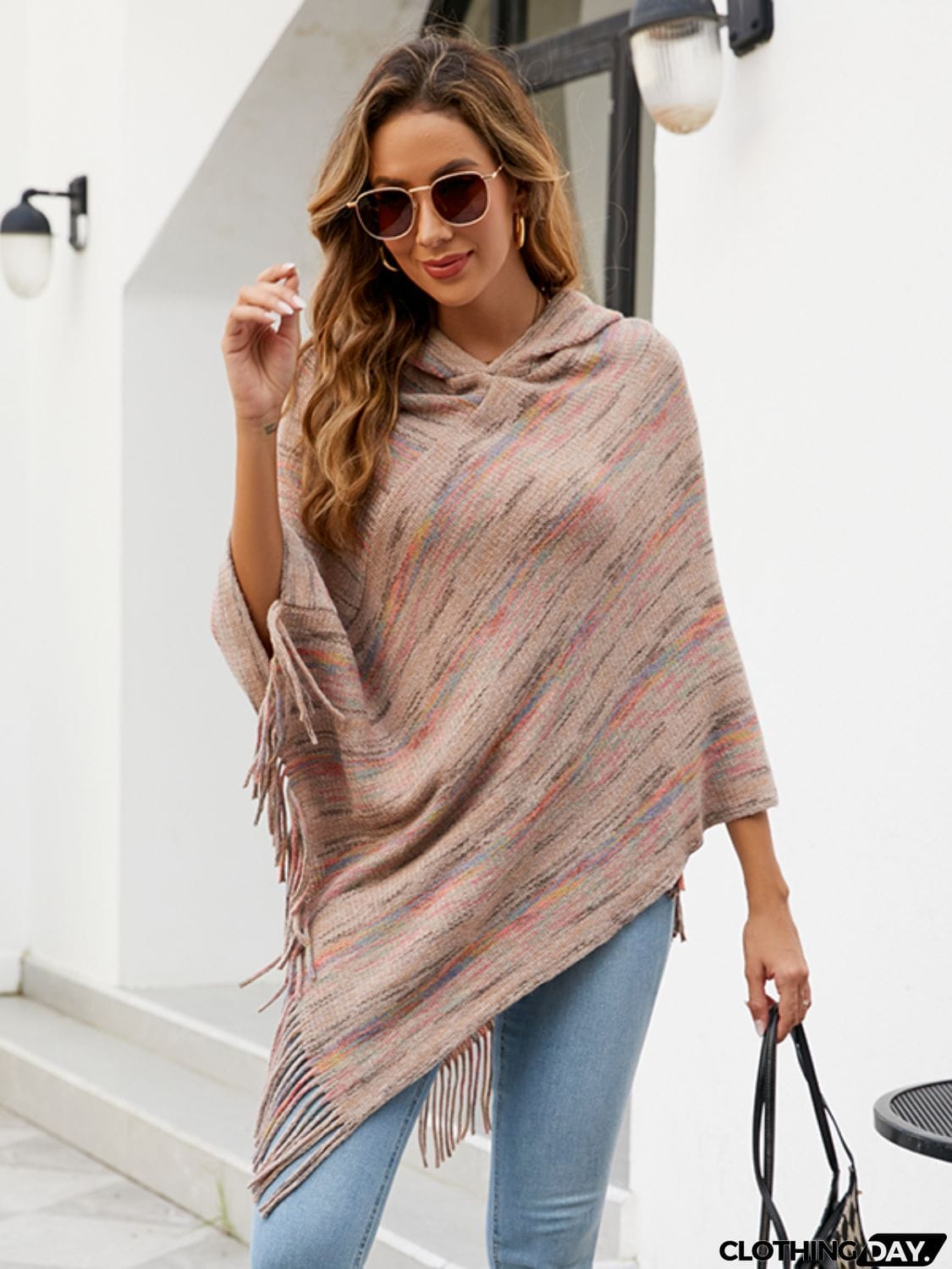Fringe Hem Hooded Poncho