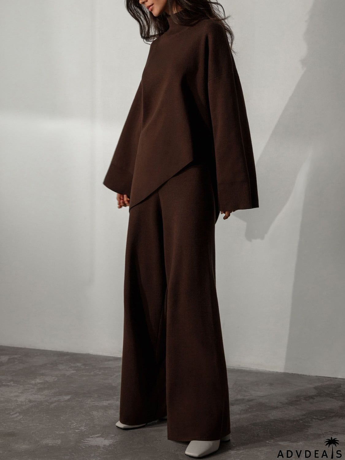 Asymmetrical Hem Knit Top and Pants Set