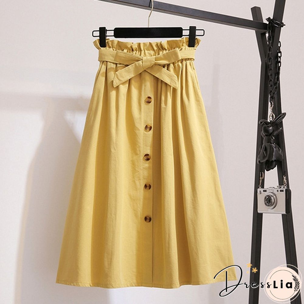 Women Skirts Fashion High Waist Skirt Women Spring Summer Midi Skirts Womens Elastic Waist A Line Ladies Skirts With Belt