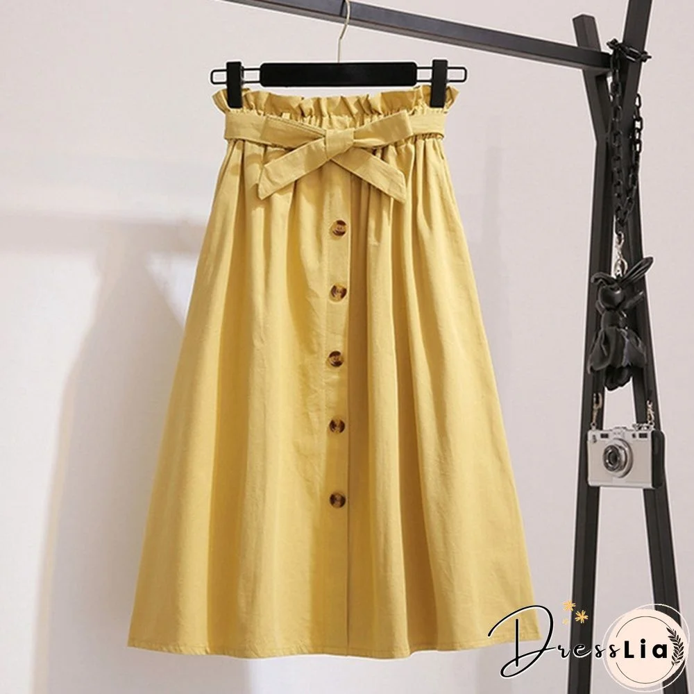 Women Skirts Fashion High Waist Skirt Women Spring Summer Midi Skirts Womens Elastic Waist A Line Ladies Skirts With Belt