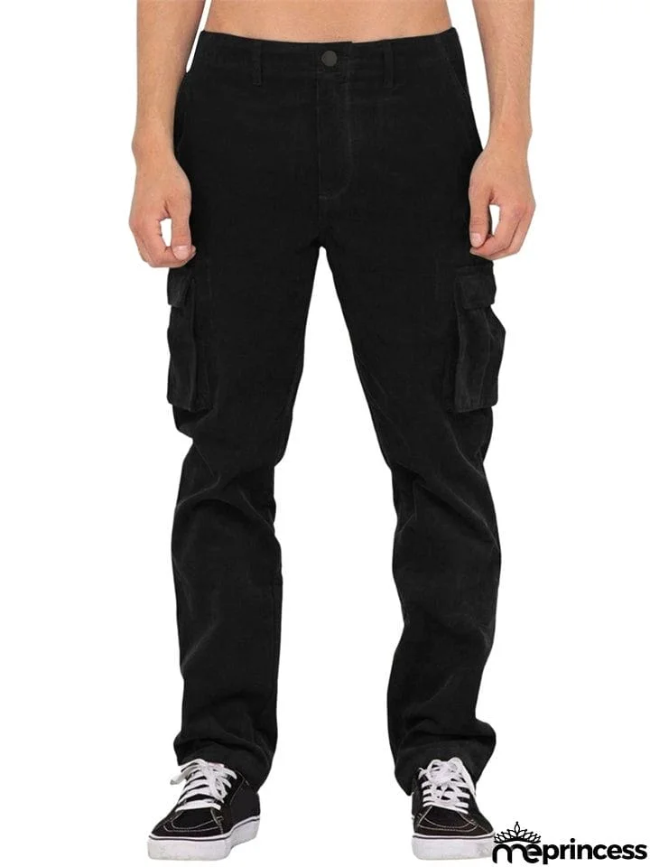 Men's Casual Corduroy Joggers Loose Pocket Cargo Pant