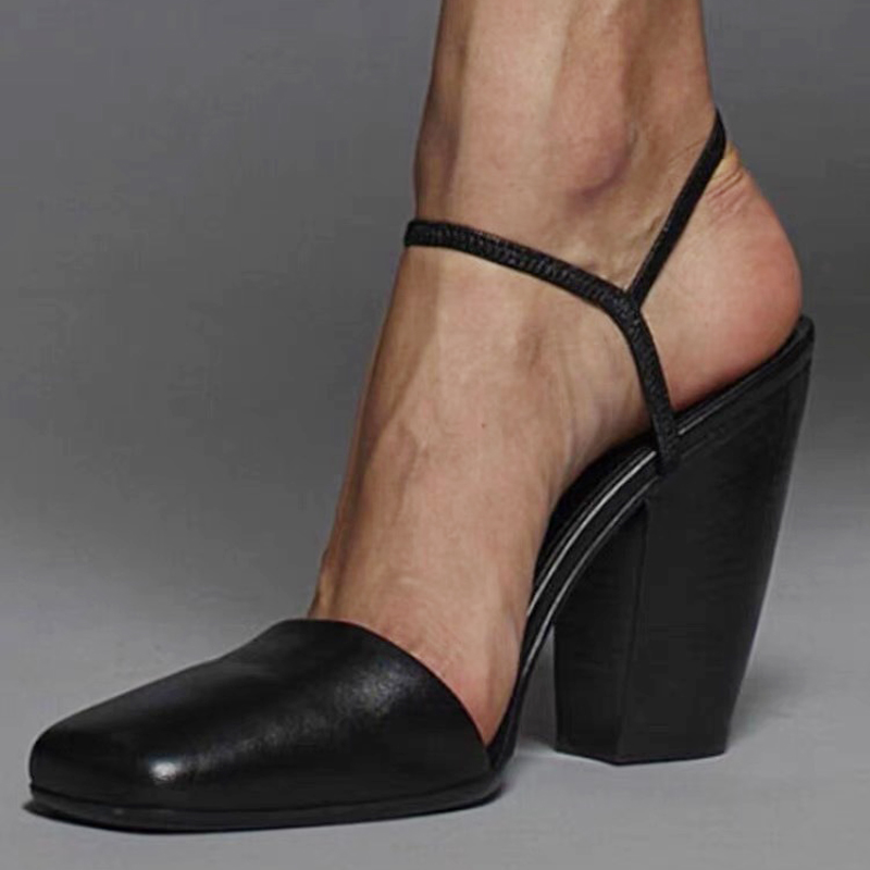 GOOSHOE Big Size 44 Stretch Ankle Straps Women High Chunky Heels Square Toe Sandals Dress Pumps Shoes