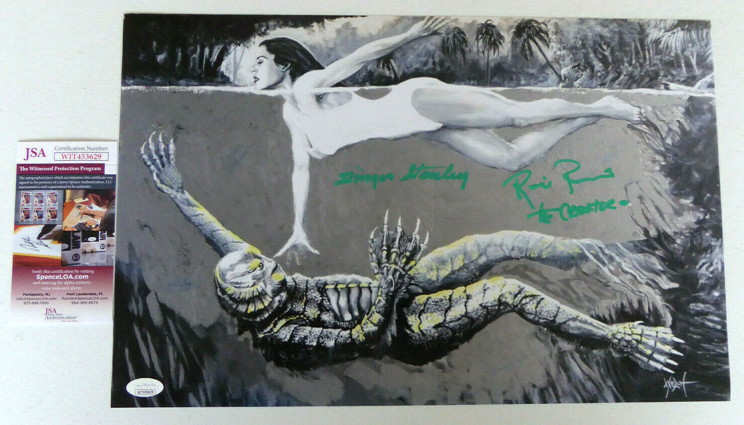 Ricou Browning, Ginger Stanley Signed 11x17 Photo Poster painting, Creature Black Lagoon JSA COA