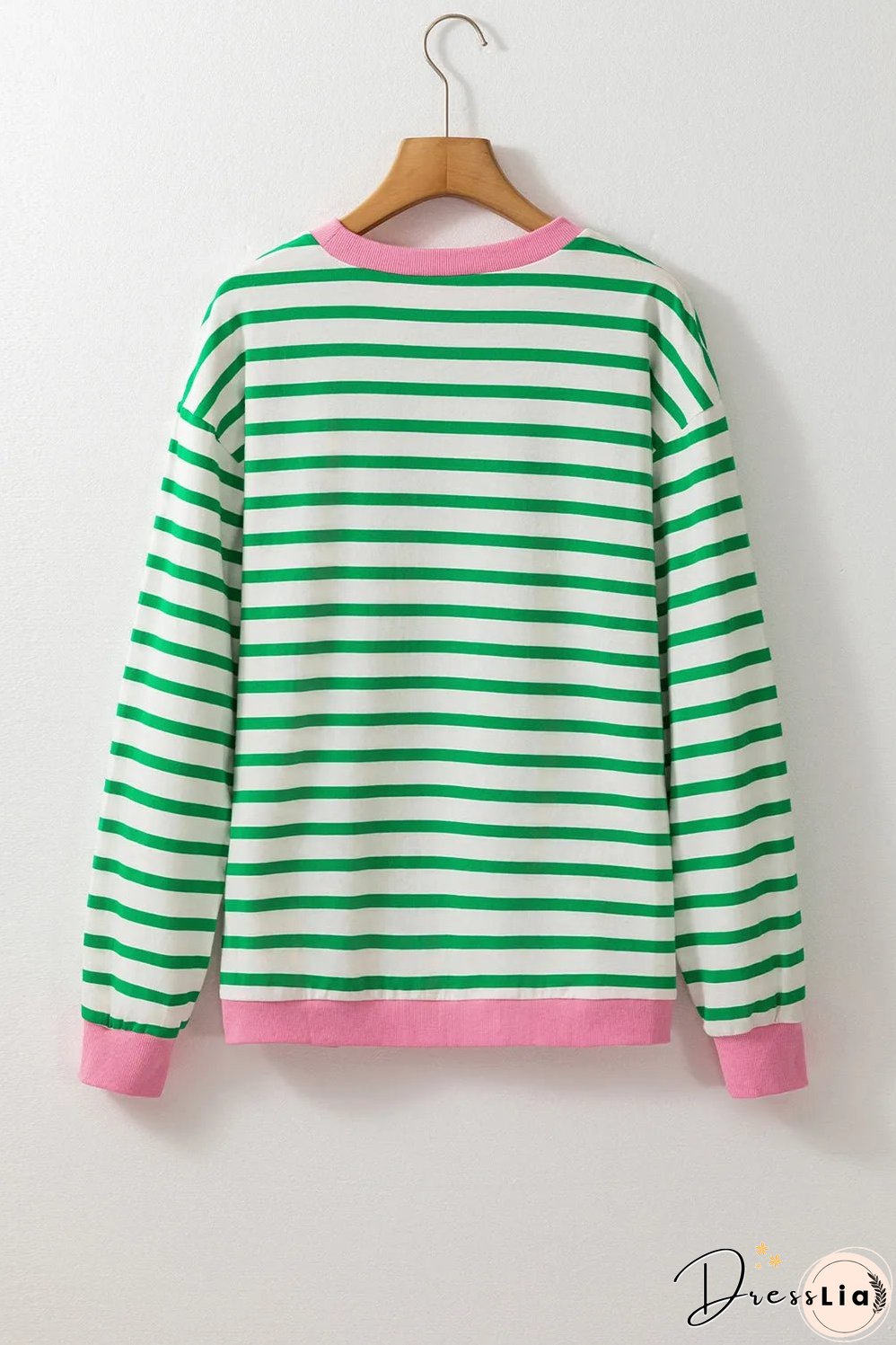 Bright Green Striped Contrast Edge Long Sleeve Top