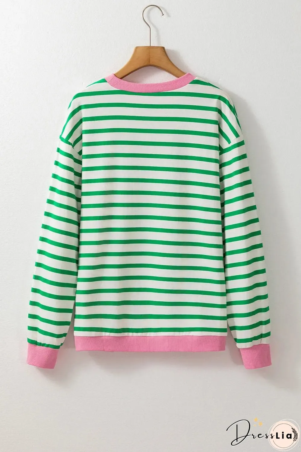 Bright Green Striped Contrast Edge Long Sleeve Top