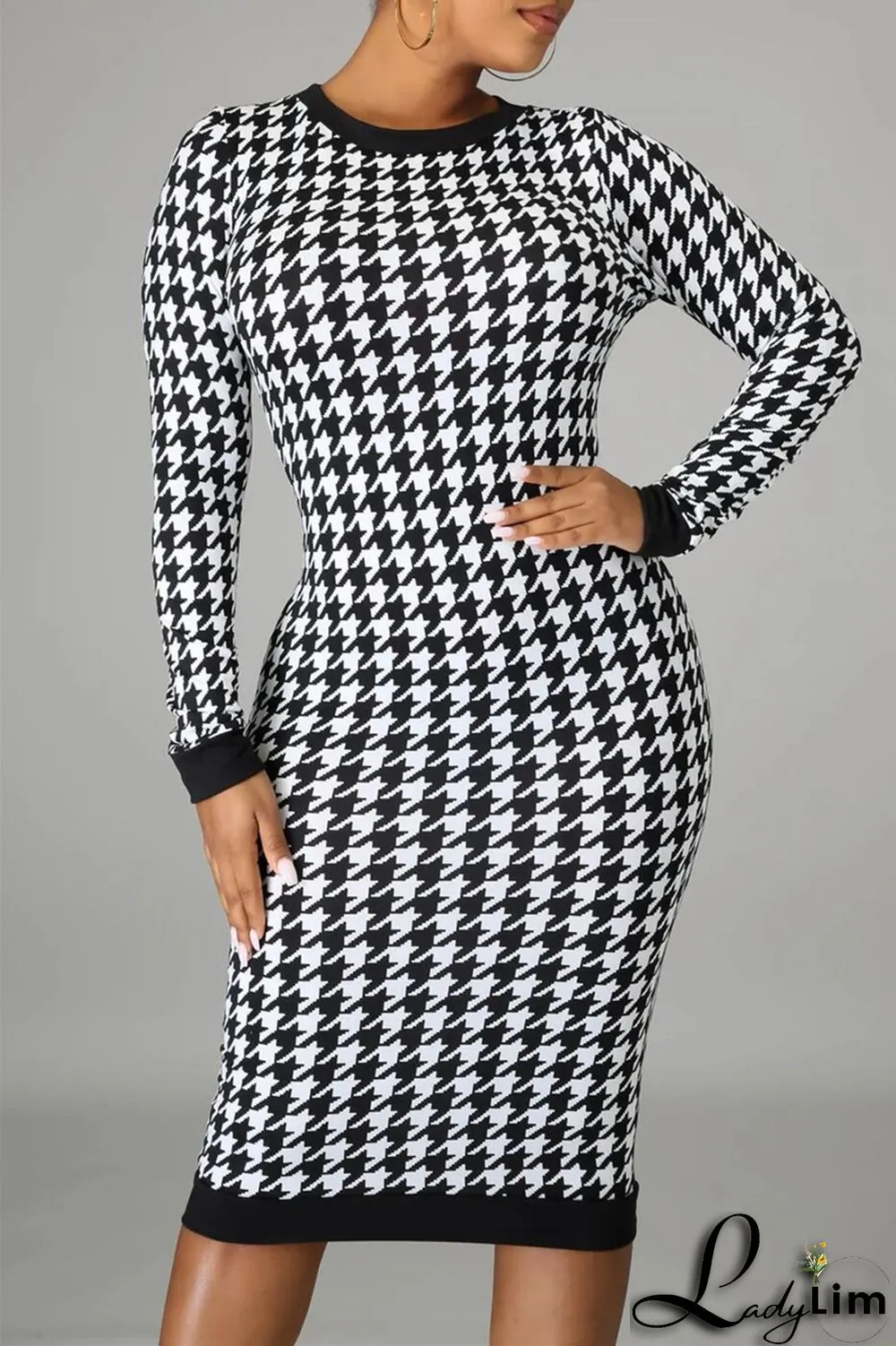 Colour Fashion Casual Print Patchwork Backless O Neck Long Sleeve Plus Size Dresses