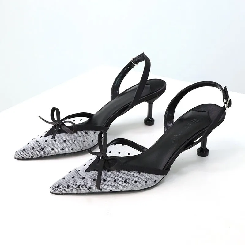 2019 Brand Slingback Lace Women Pumps Elegant Pointed toe Thin heeled Office lady Shoes High heels Female Sandals Summer Shoes