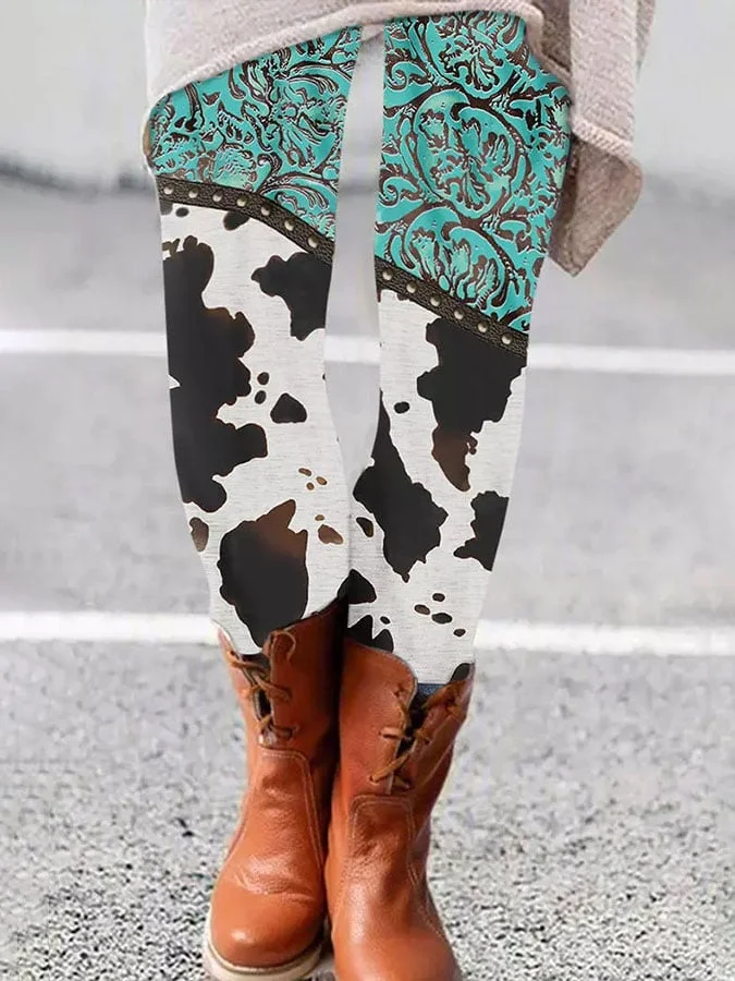 Women's Turquoise Wagyu Textured Print Leggings