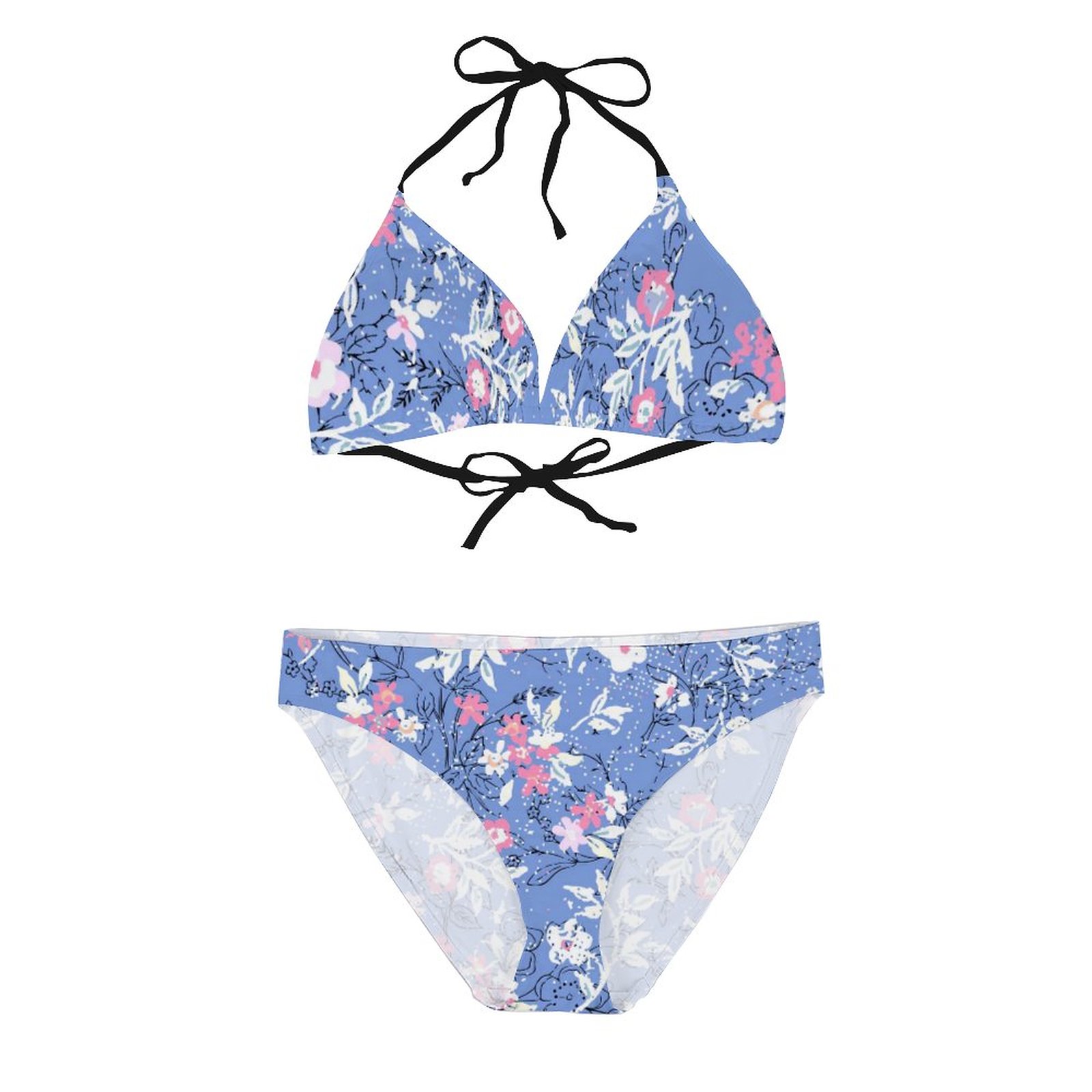 Floral Women's Halter Tie String Triangle Bikini Set