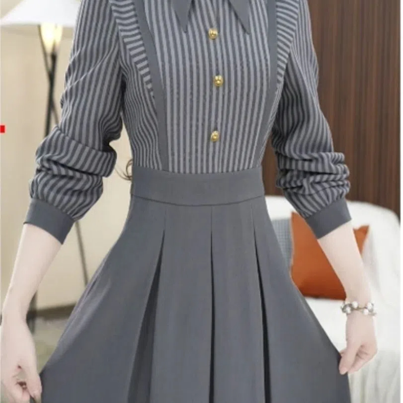 Searchwombat Magibyte Dress to Impress Outfit Combos – Early Autumn Waist Cinching Slimming Fake Two-piece Striped Dress for Women  