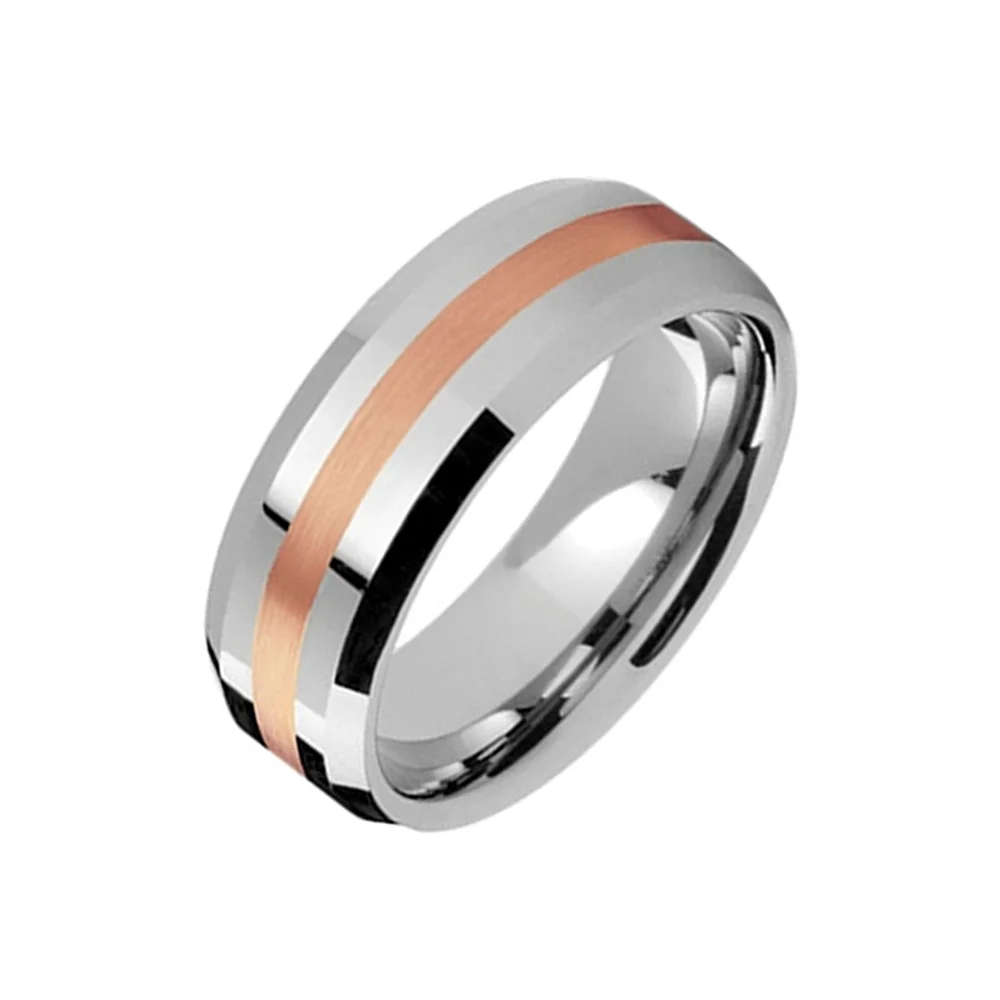 6MM 8MM Silver Tungsten Carbide Thin Rose Gold Line With Bevel Edge Men Wedding Bands