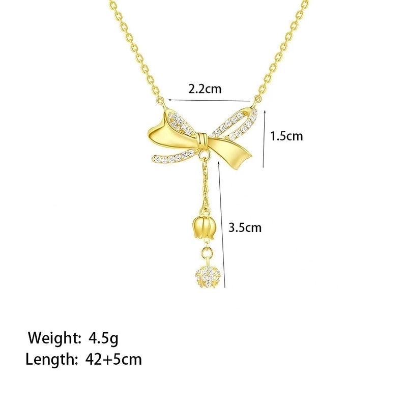 Sweet Minimalist Star Heart Shape Bow Knot Titanium Steel Zircon Plating Inlay Pendant Necklace