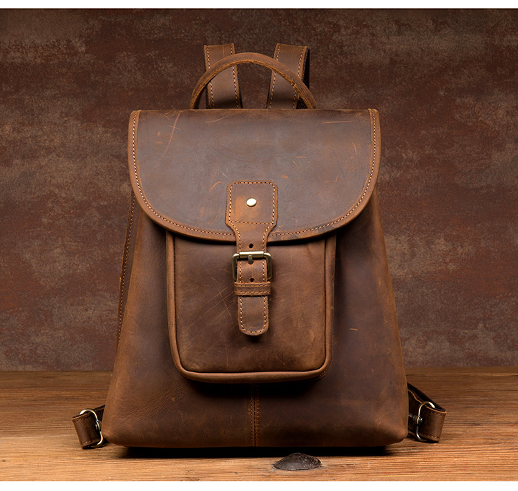 Front View of Woosir Womens Brown Leather Backpack