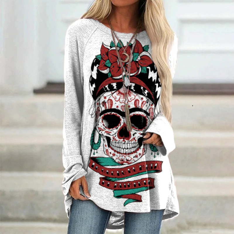 Totem Skull Print Long Sleeve Tunic