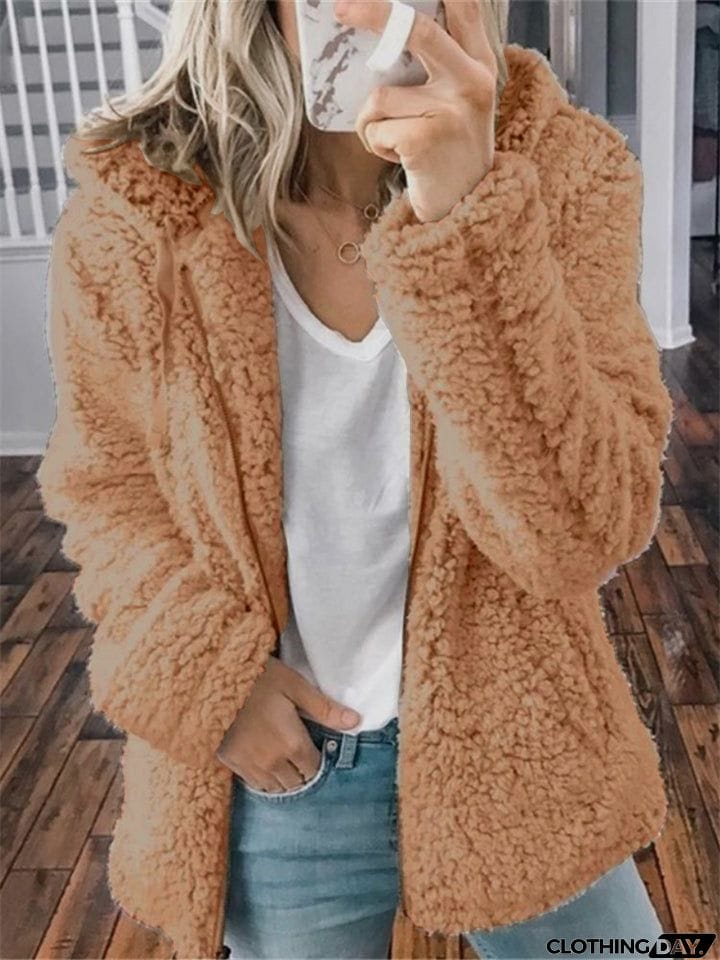 Women's Full Zip Up Cozy Plush Hooded Coat
