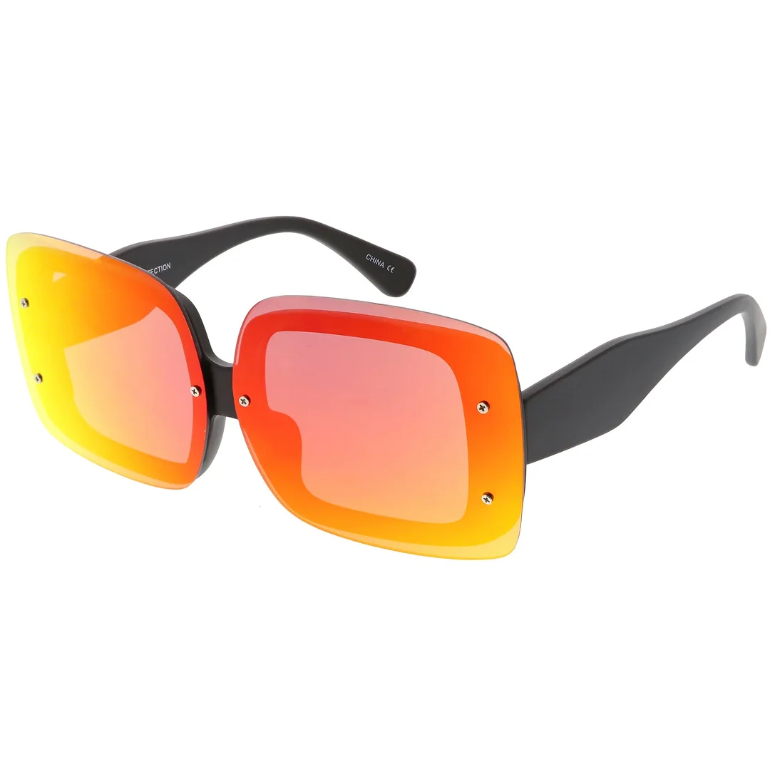 Bold Rimless Square glasses Chunky Arms Color Mirror Lens 71mm